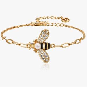 NEW 18K Gold Plated Gold Bee Bracelet with Cubic Zirconia